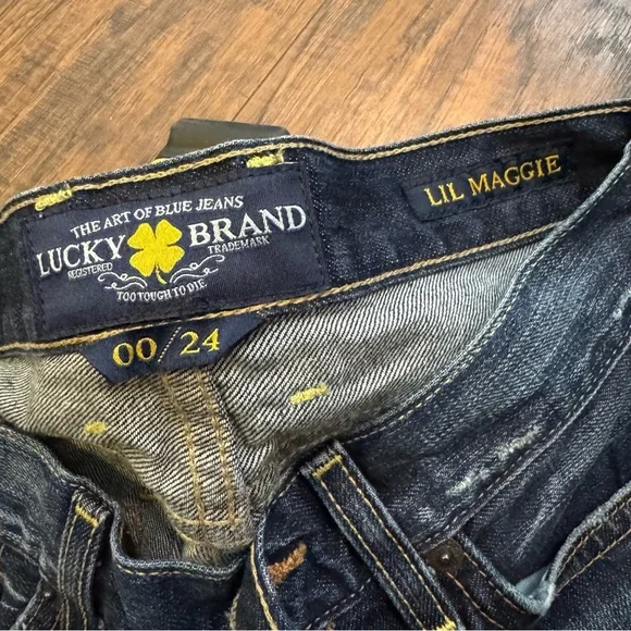 Lucky Brand Lil Maggie Flare Jeans Womens 00 Dark Wash Bootcut Altered Hem 24x32 - Picture 12 of 15